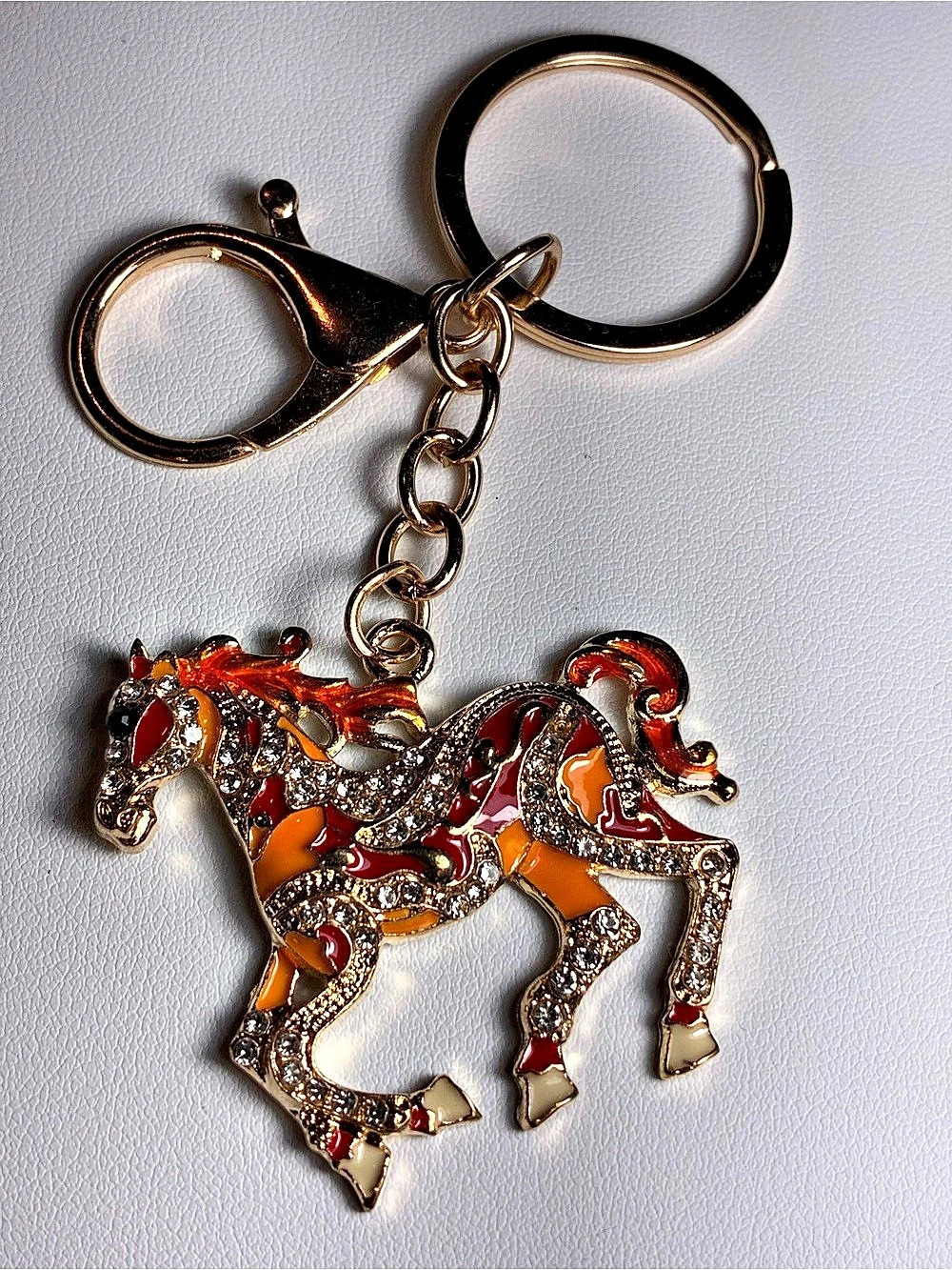 Enamel Horse Keychain Bag Charm in Gold, Red And Orange New Without Tags